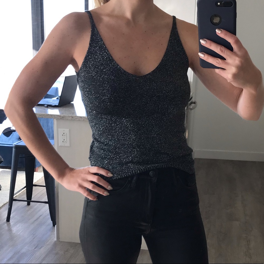 Metallic V-Neck Spaghetti Strap Top
